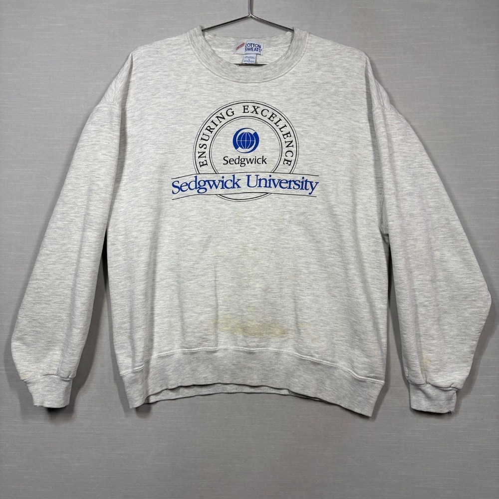 Vintage Jerzees Cotton Sweats Sedgwick University Sweatshirt Men L Gray Thrashed